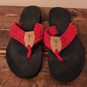 Eliza B red hemp flip flops